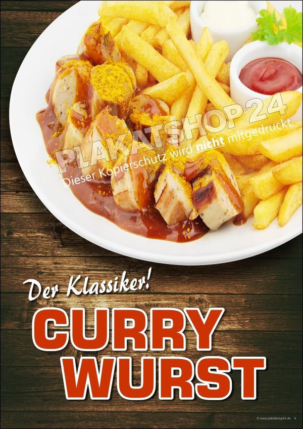plakat-currywurst Gastronomie-Plakat mit Currywurst-Werbung