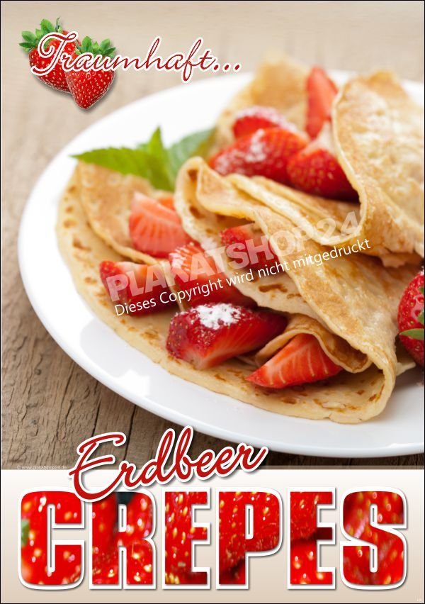 Crepes-Plakat Frische Crepes mit frischen Erdbeeren