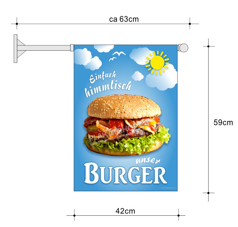 Gastrofahne bedruckt mit Burger-Werbung