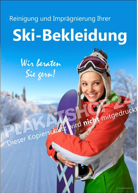 Günstiges Werbeposter für die Reinigung von Ski-Bekleidung