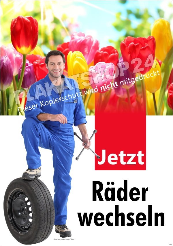 Frühlings-Werbeplakat für Räderwechsel in der Kfz-Werkstatt