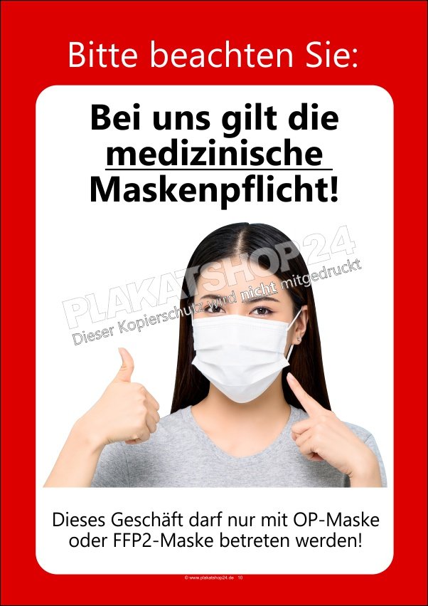 Plakat Hinweis medizinische Maskenpflicht
