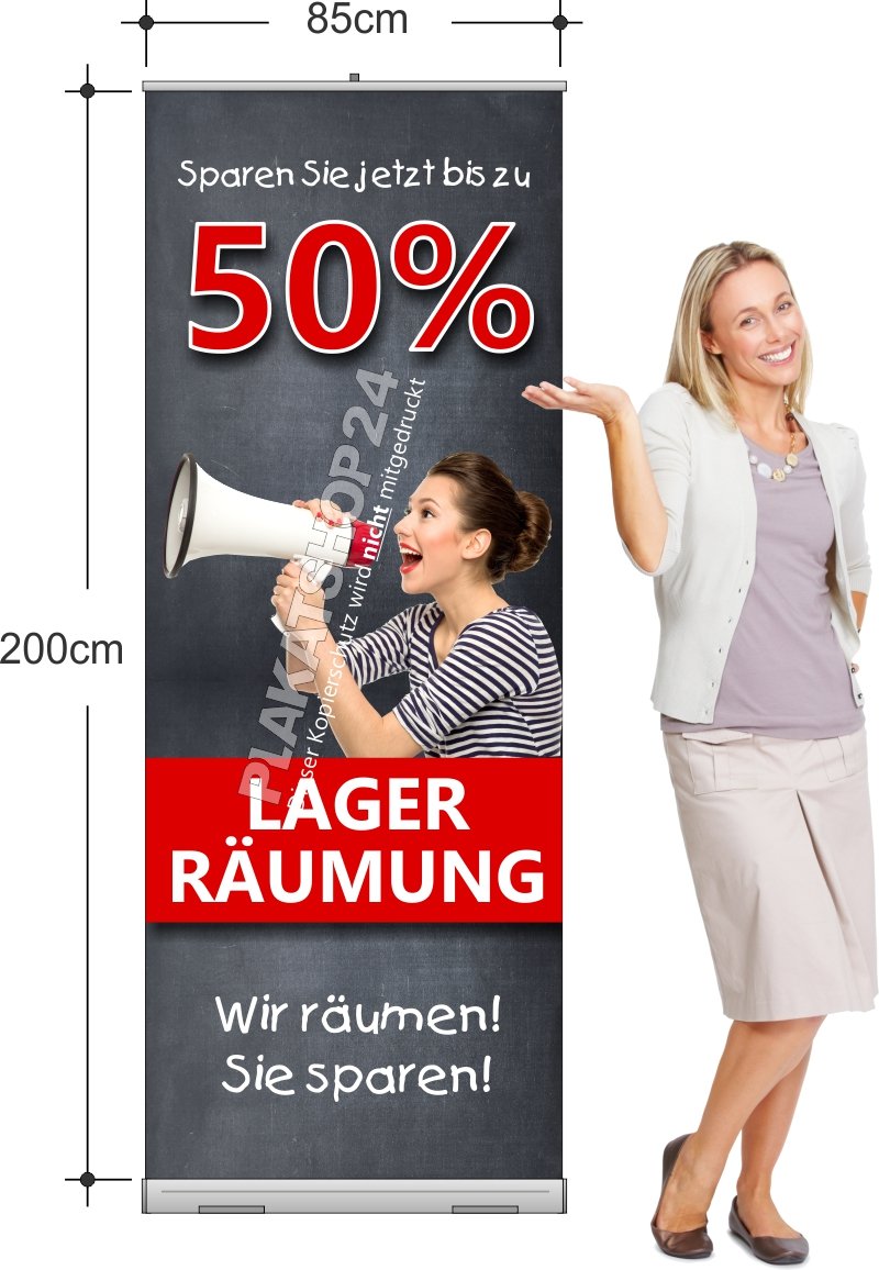 Rollup-Banner Wir haben bis ztzu 50% reduziert