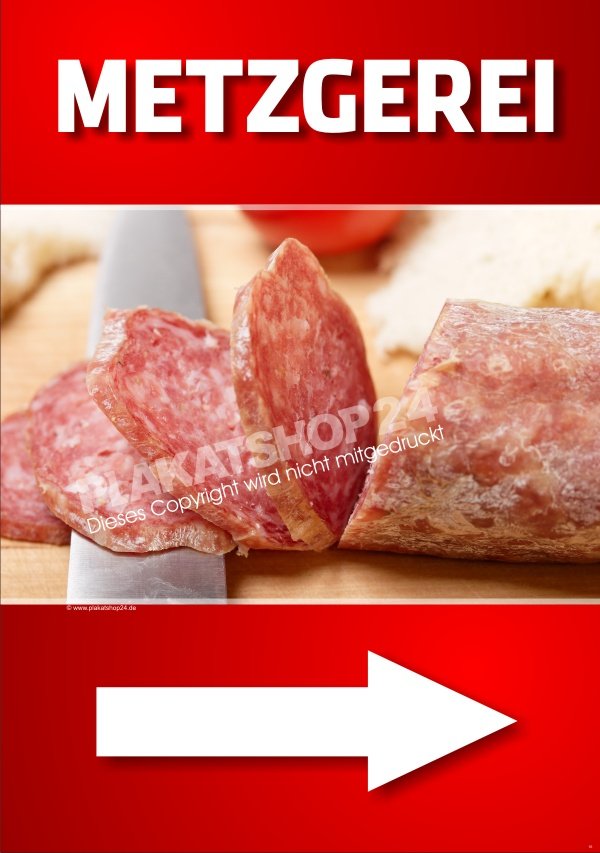 Metzgereiplakat als Hinweisschild für Metzgerei-Fleischerei