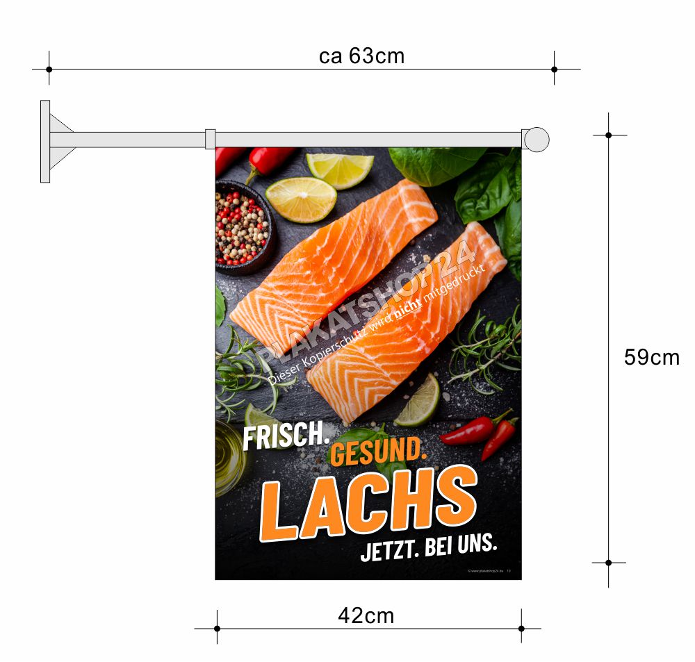 Wetterfeste Werbefahne für frischen Lachs Wetterfeste Werbefahne für frischen Lachs