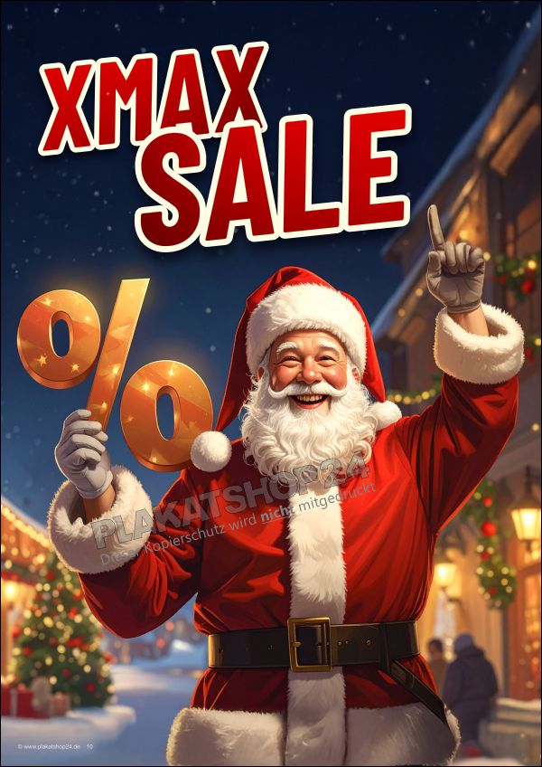 Werbeposter XMAX Sale mit Weihnachtsmann Motiv Werbeposter XMAX Sale mit Weihnachtsmann Motiv