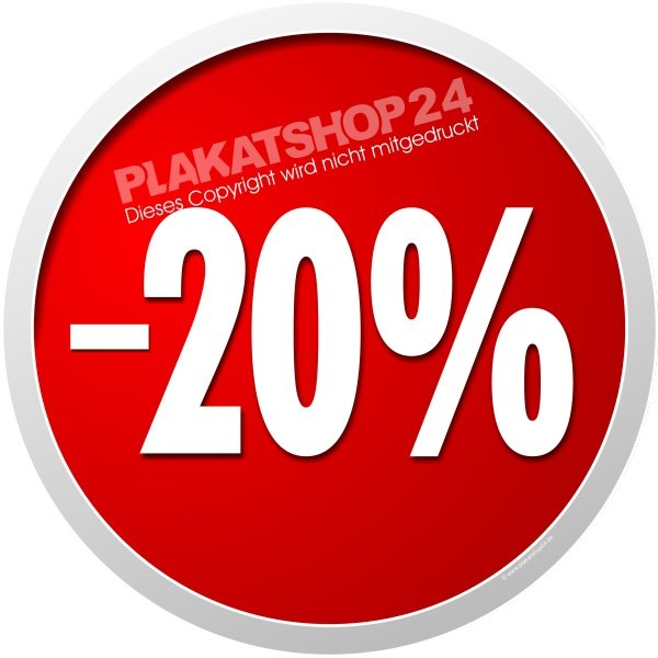 Schaufensteraufkleber -20% für Sale, Reduziert und Räumungsverkauf