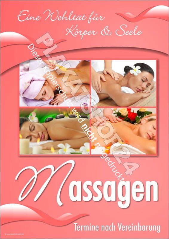 Hinweis-Poster für die vielfältigen Massage-Behandlungen