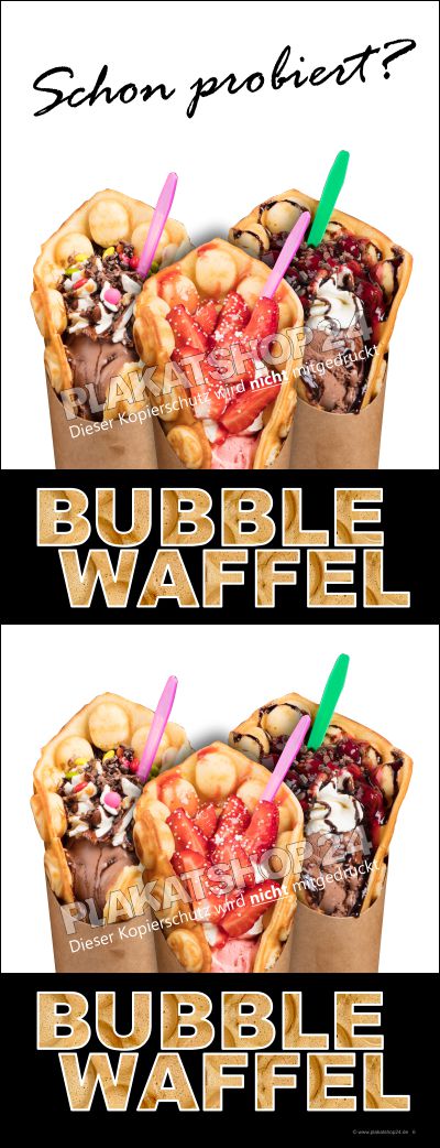 Werbeplane für Bubble Waffel mit Eis gefüllt