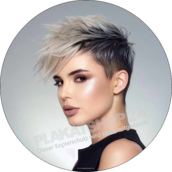 Coiffeur Klebefolie Rund „Pixie Cut & Undercut“ – Moderne Schaufensterwerbung Friseursalon