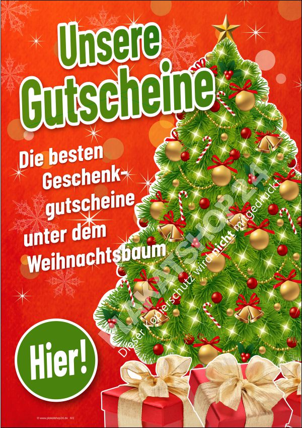 Weihnachtsplakat mit Werbung für Geschenkgutscheine