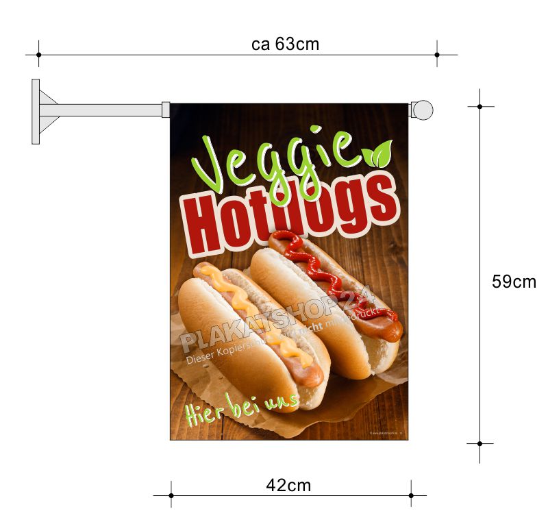 Hot-Dog-Fahne mit Werbung für Veggie-Hot-Dogs