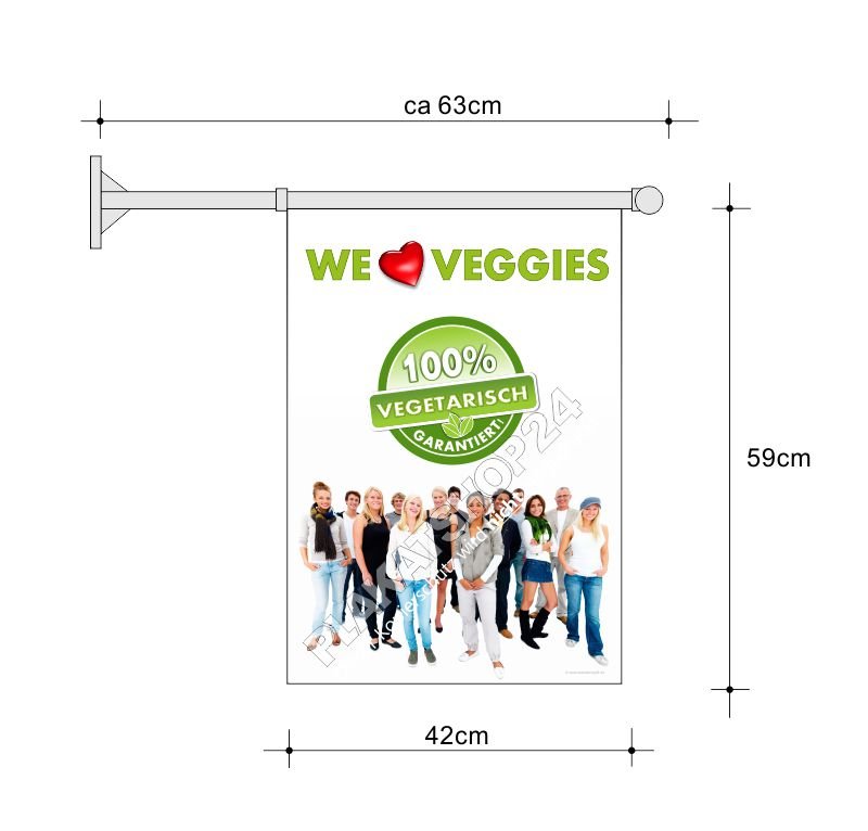 Stockfahne_Veggies Fahne mit Werbung für Zielgruppe Vegetarier