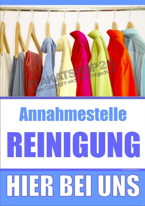 Plakat Annahmestelle Reinigung mit Bild Hemden auf Bügeln