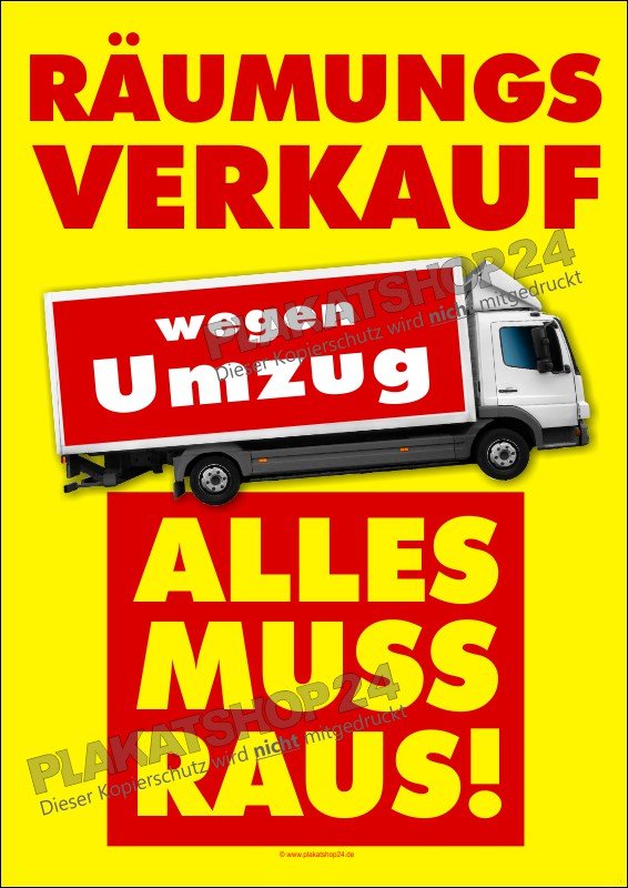 Plakat Räumungsverkauf wegen Umzug