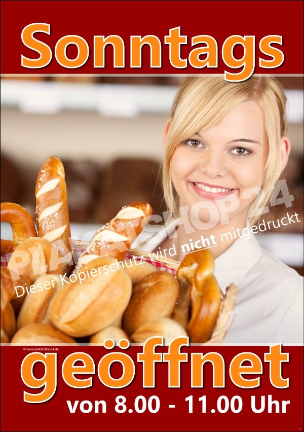 Plakat Bäckerei sonntags geöffnet