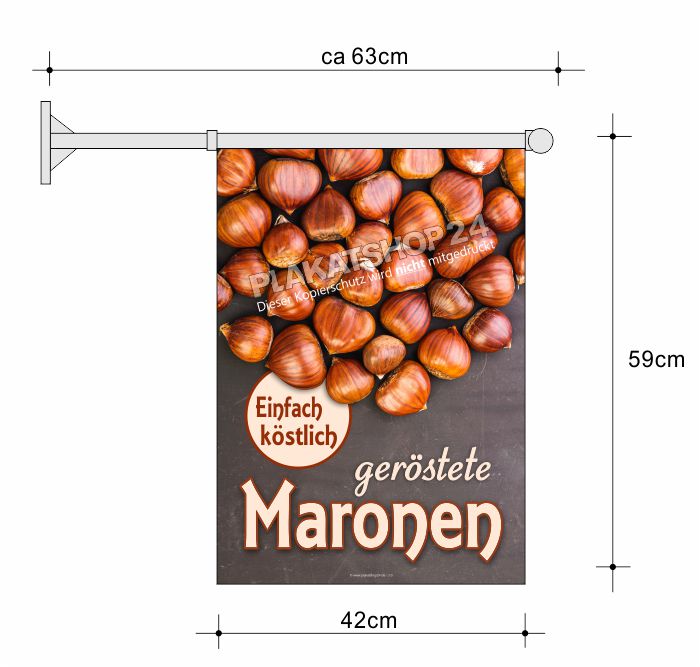 Stockfahne für geröstete Maronen Werbung