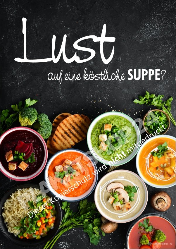 suppenplakatZfvvmAKGCpWci Werbeposter Suppenvarianten mit Foodfoto