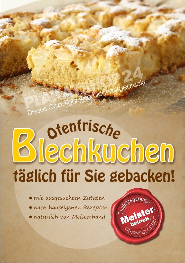 Bäckereiplakat für Blechkuchen-Werbung mit Foto Butter-Apfel-Kuchen