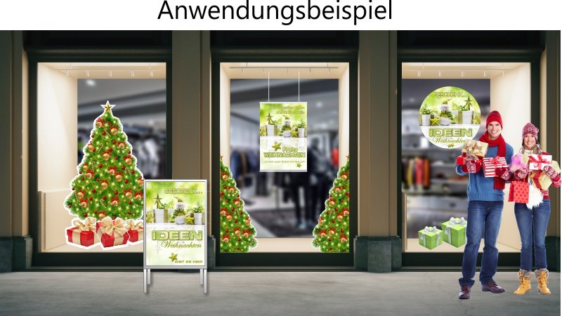 Dekoration_Weinhachtsschaufenster Weihnachtsplakat in Grün-Tönen
