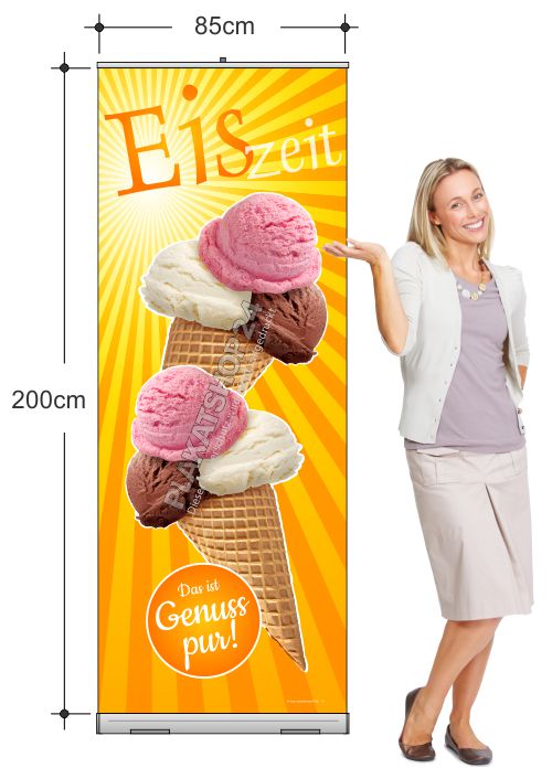 Günstiges Rollupdisplay mit Eiswerbung bedruckt