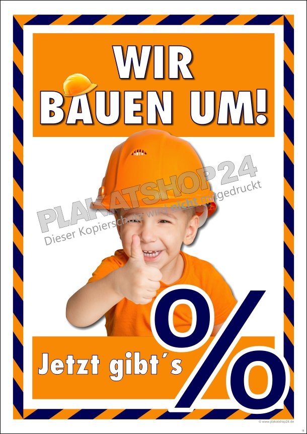 XA8615 Umbau und Prozente Hinweis-Plakat für den Baustellenverkauf