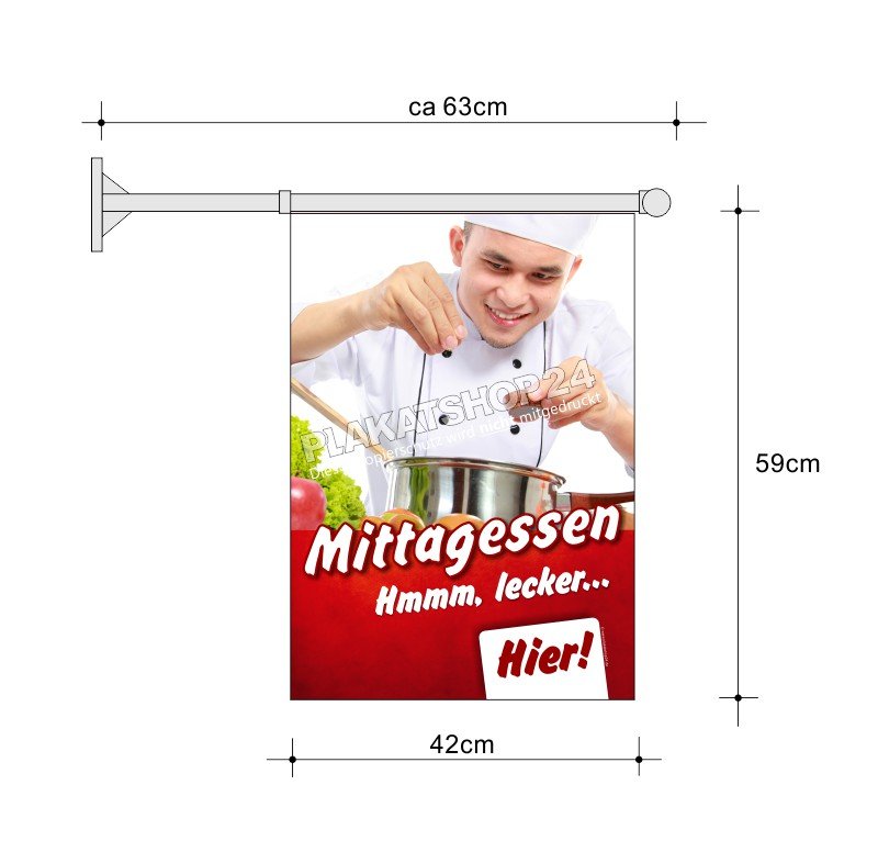 Stockfahne_Mittagessen Gastro-Stockfahne A2 für Mittagessen-Werbung
