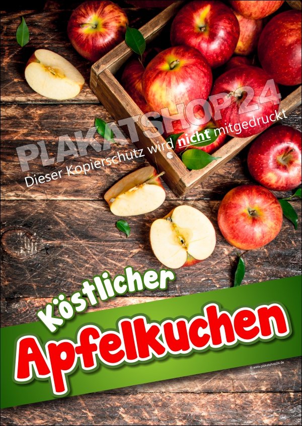 Werbeposter für den leckeren Apfelkuchen, Foto rote Äpfel