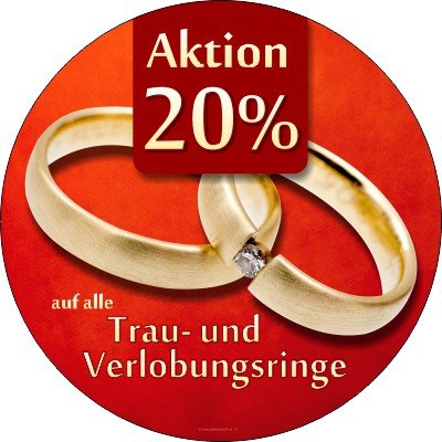 XA8991 Werbefolie für Juweliere 20% auf Traur-/Verlobungsringe