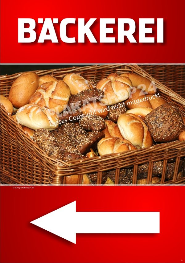 Brötchenplakat als Hinweisschild für Bäckerei