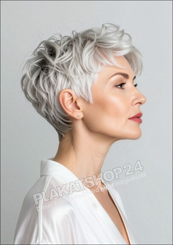 Friseur Werbeplakat Damen Kurzhaarfrisur Grau | Wetterfeste PVC-Plane & Klebefolie A4-A0 Friseur Werbeplakat Damen Kurzhaarfrisur Grau | Wetterfeste PVC-Plane & Klebefolie A4-A0