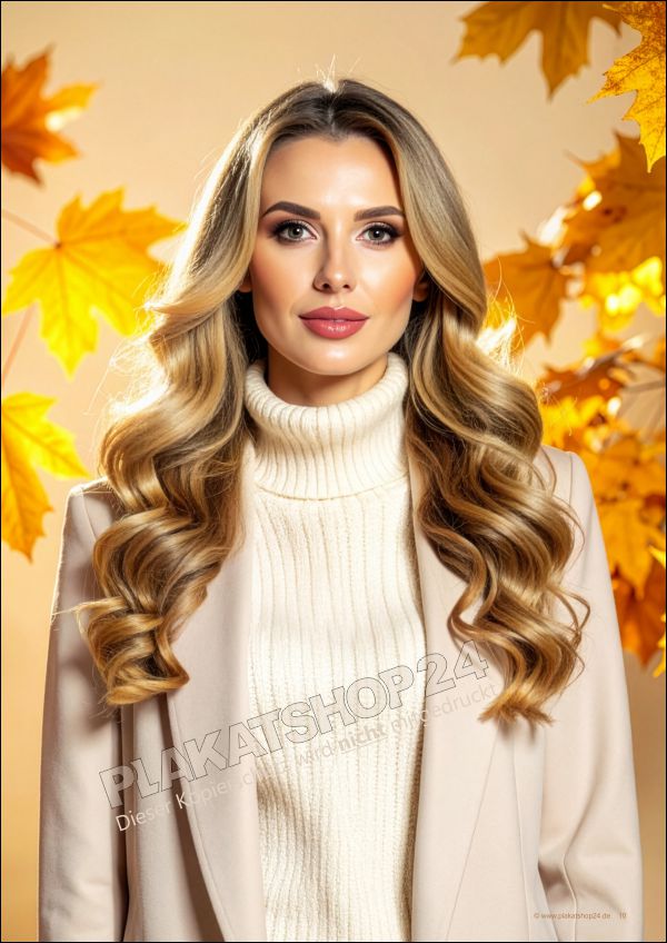 Herbst Poster Friseur & Beauty – Werbeplakat Friseurwerbung mit Damenmotiv für Schaufenster & Plakatständer