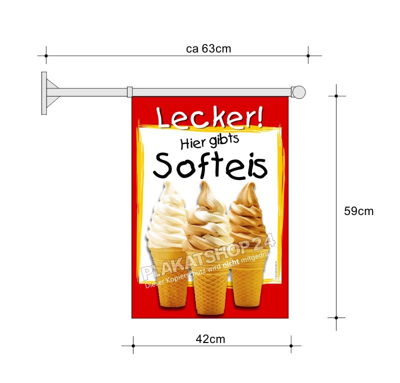 Fahne für Softeis-Verkauf mit Foto Softeis im Hörnchen