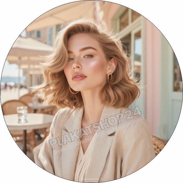 Premium Salon-Aufkleber rund Blondes Haar Sommerlook | Wetterfeste Friseurfolie