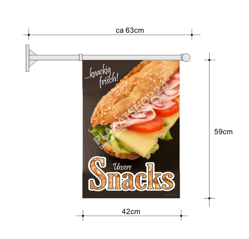 Fahne mit Snack-Werbung