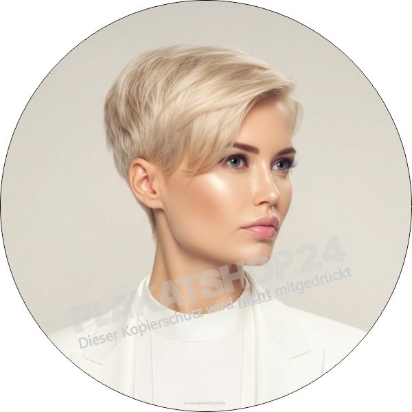 Elegante Friseur-Klebefolie Rund – Pixie Cut Model für Schaufenster & Salonwerbung