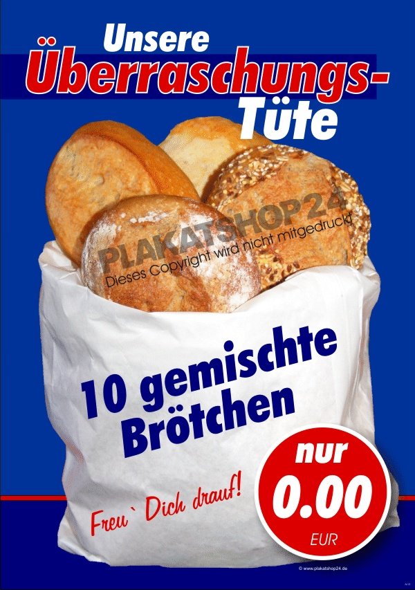 Werbeplakat Überraschungstüte 10 gemischte Brötchen