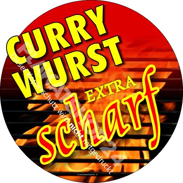 Werbe-Aufkleber für extra scharfe Currywurst