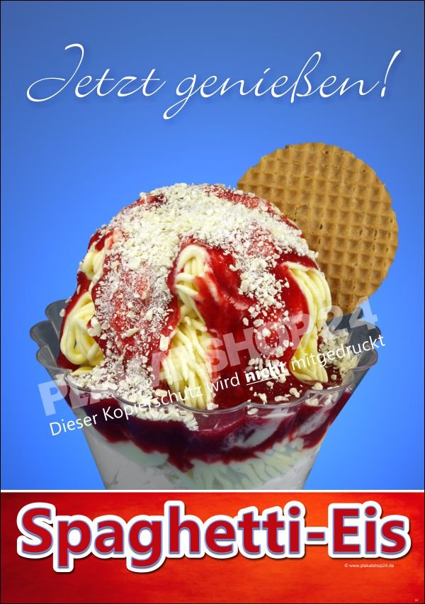 Eis-Plakat mit Spaghetti-Eis-Werbung