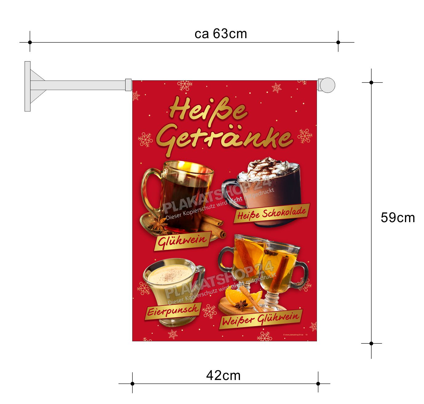 Stockfahne Heiße Getränke (Glühwein, heisse Schokolade, Eierpunsch, weißer Glühwein)