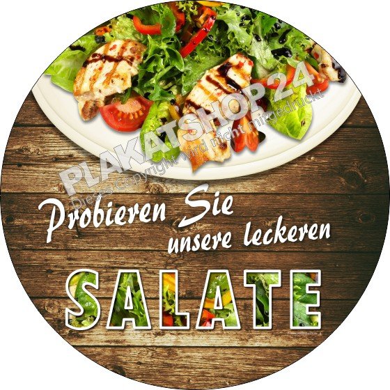 aufkleber-salatteller Salat-Sticker rund für Gastronomie – Selbstklebende Werbefolie für Glasflächen