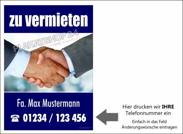 Plakat für die Vermietung von Haus, Geschäft oder Wohnung