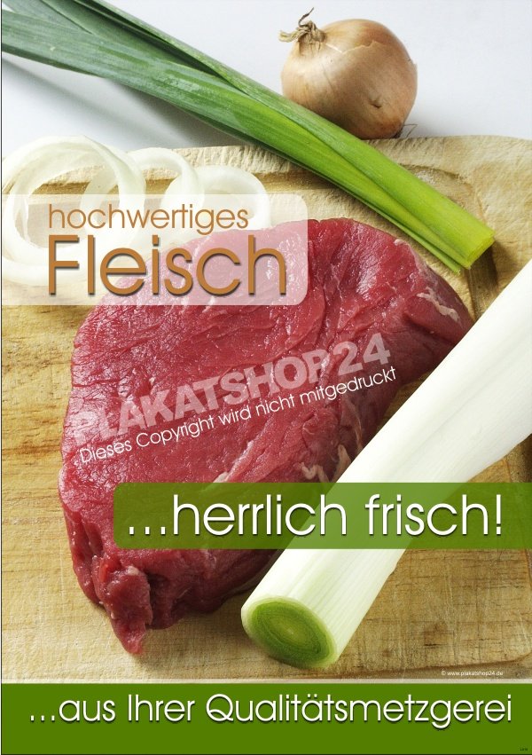 Plakat für Fleischerei mit Foto Qualitätsfleisch