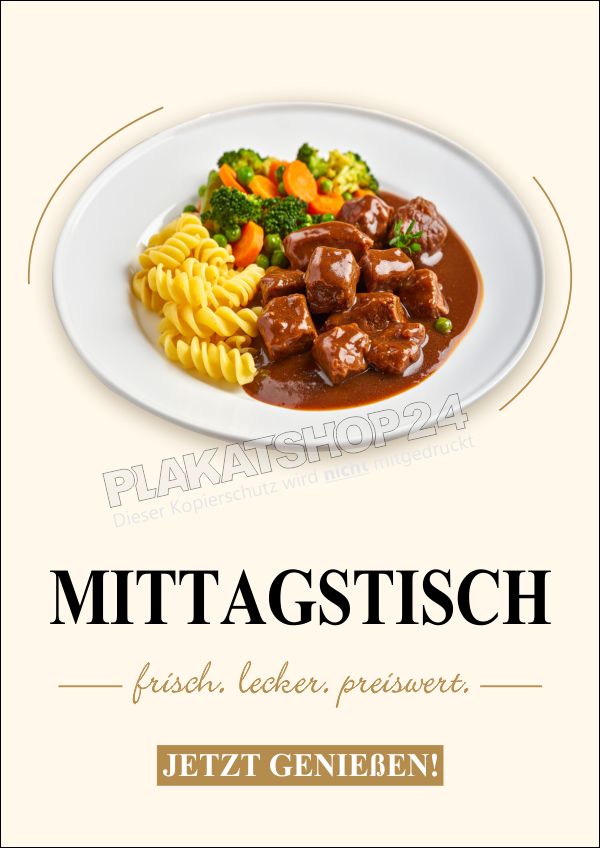 Plakat Mittagstisch – Frisch, Lecker, Preiswert | Gastronomie Werbeplakat Außenbereich
