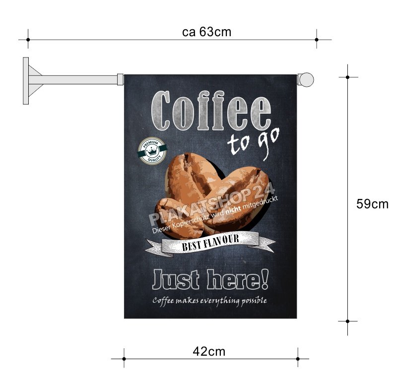 Werbefahne Coffee to go mit Kaffeebohnen