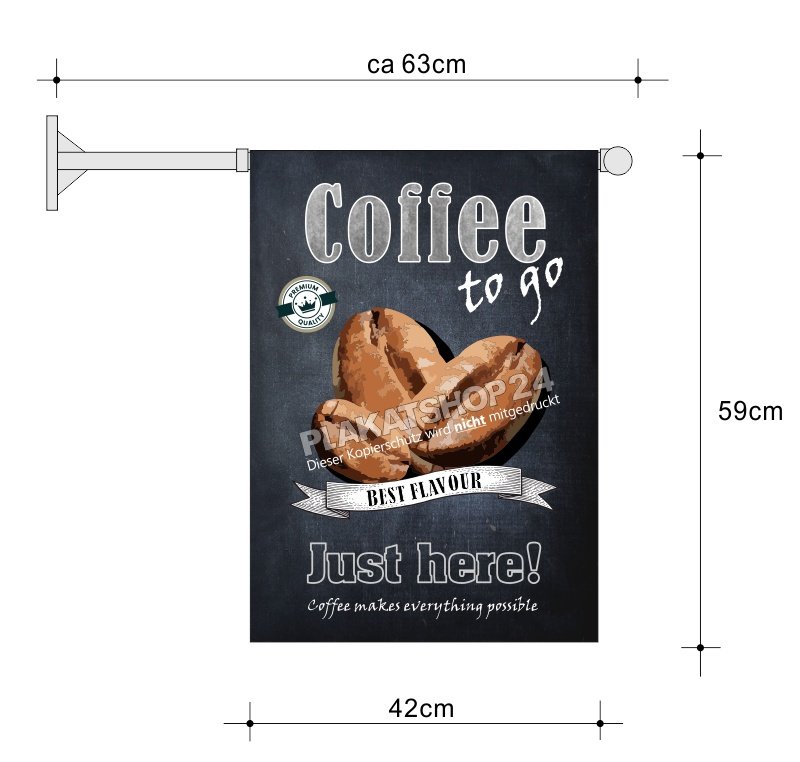 Werbefahne Coffee to go mit Kaffeebohnen