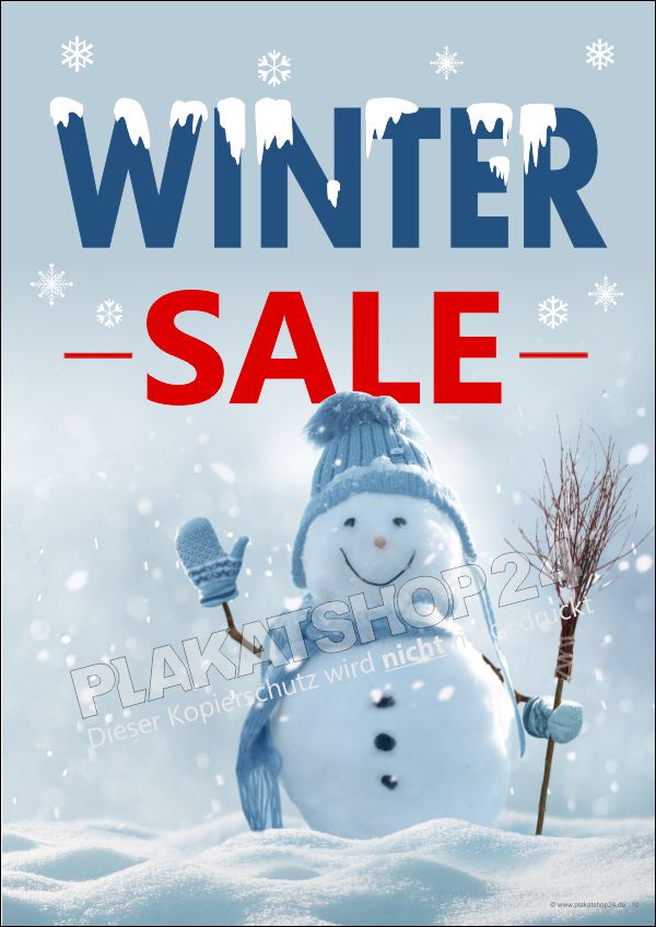 Werbeschild (Plakat) Wintersale mit Schneemann-Motiv