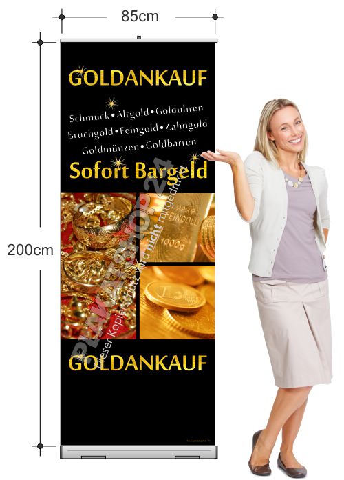 Rollupbanner mit Werbung für Goldankauf