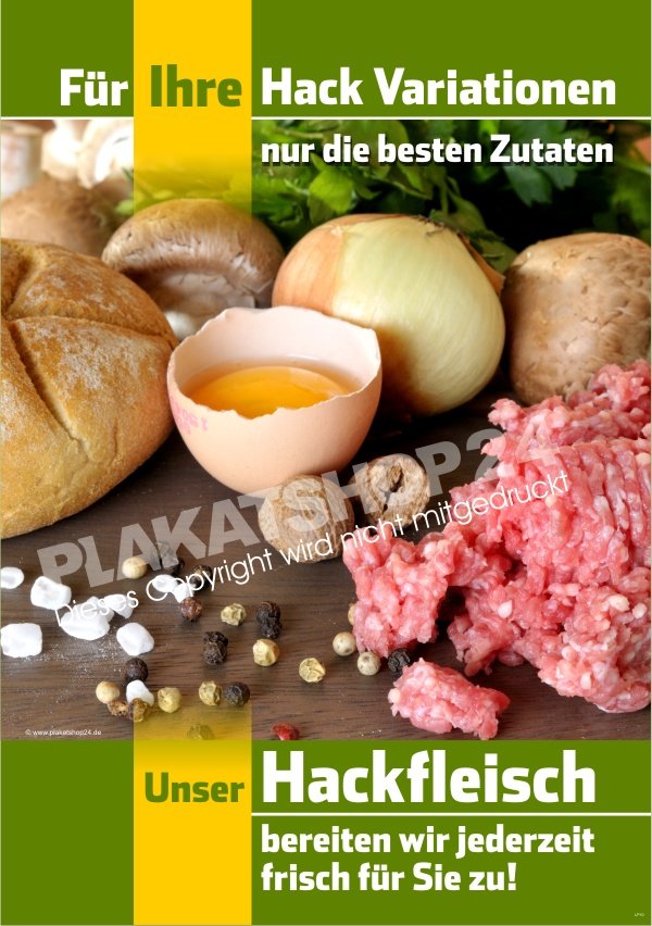 Metzgerei-Plakat für frisches Hackfleisch mit Bild frisches Hack
