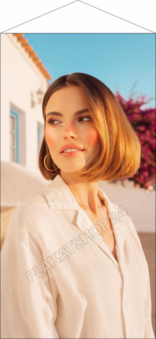 Stoffbanner Friseursalon Sommer-Look – Nachhaltiges Werbebanner mit Aufhängung